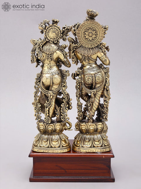 12" Superfine Standing Radha Krishna Brass Idols on Wood Base
