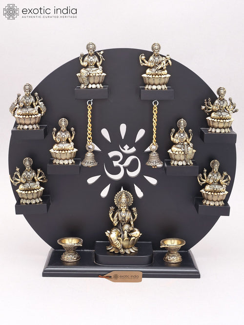 15" Ashtalakshmi Brass Statues with Om Frame Home Decor