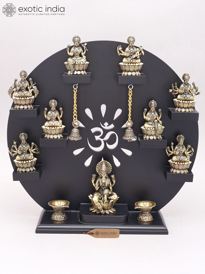 15" Ashtalakshmi Brass Statues with Om Frame Home Decor