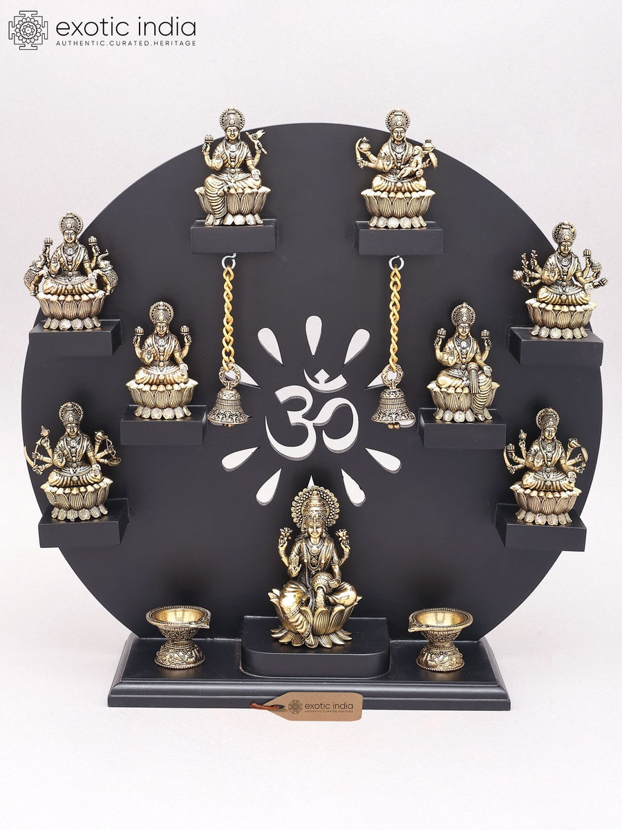 15" Ashtalakshmi Brass Statues with Om Frame Home Decor