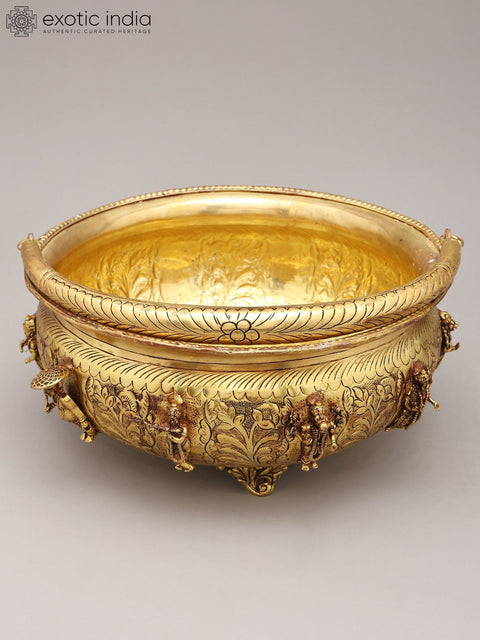10" Brass Dashavatara Urli Bowl with Handle