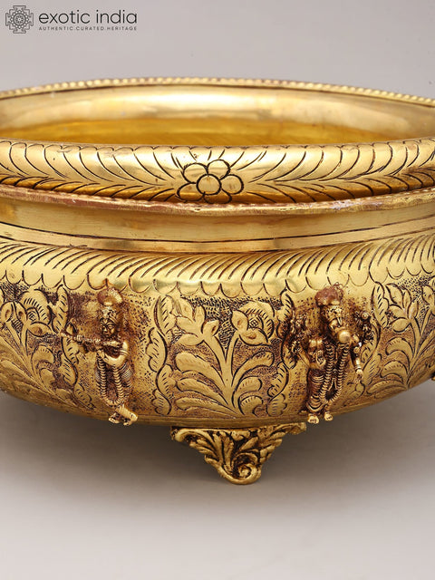 10" Brass Dashavatara Urli Bowl with Handle
