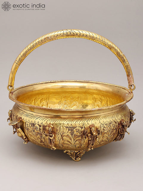 10" Brass Dashavatara Urli Bowl with Handle