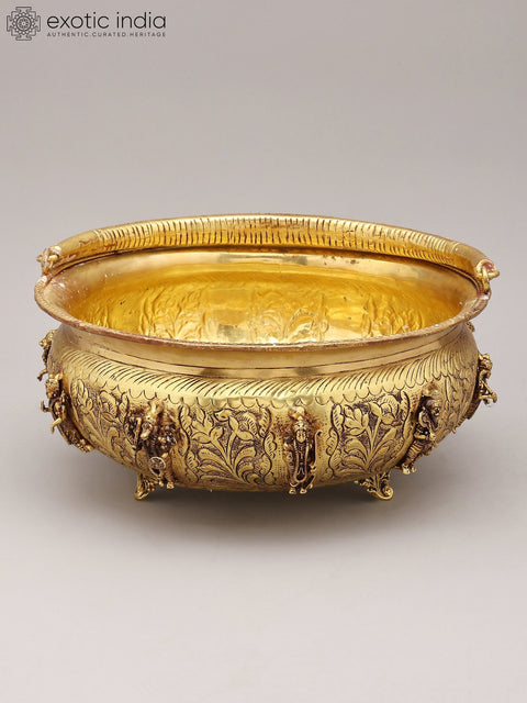 10" Brass Dashavatara Urli Bowl with Handle