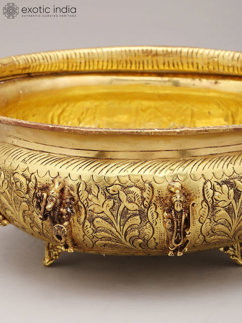 10" Brass Dashavatara Urli Bowl with Handle