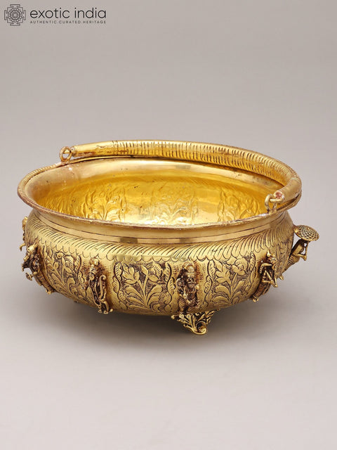 10" Brass Dashavatara Urli Bowl with Handle