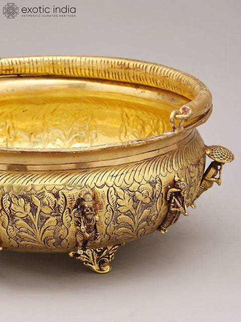 10" Brass Dashavatara Urli Bowl with Handle