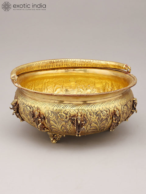 10" Brass Dashavatara Urli Bowl with Handle