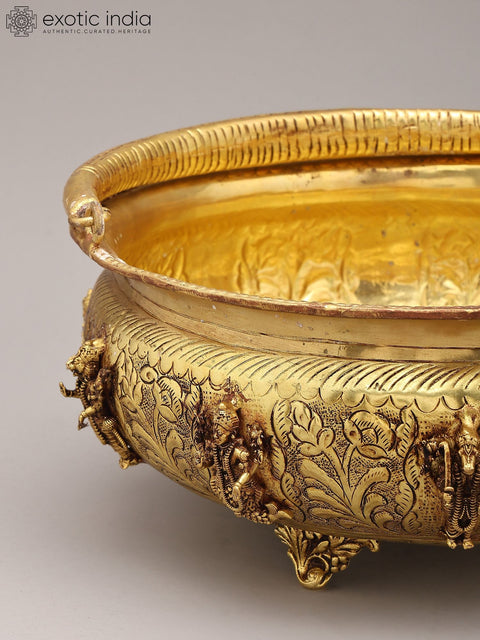 10" Brass Dashavatara Urli Bowl with Handle