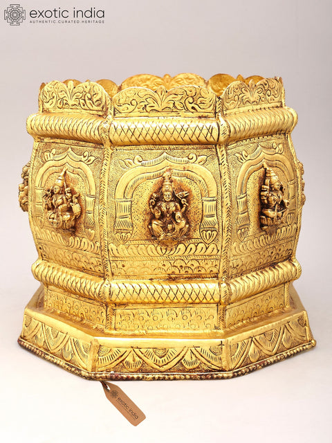10" Ashtalakshmi Design Brass Planter | Home Decor