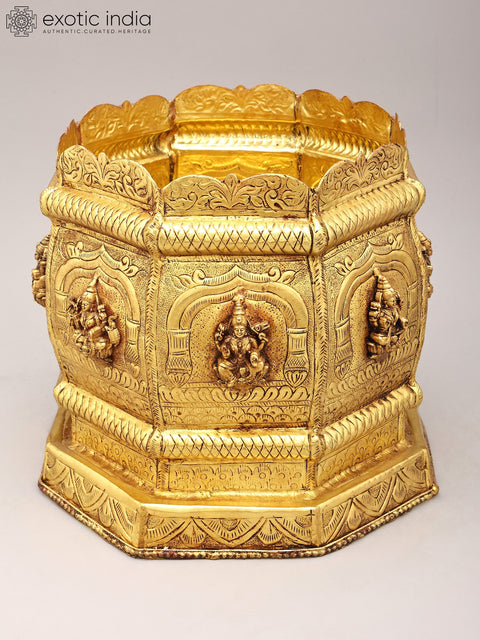 10" Ashtalakshmi Design Brass Planter | Home Decor