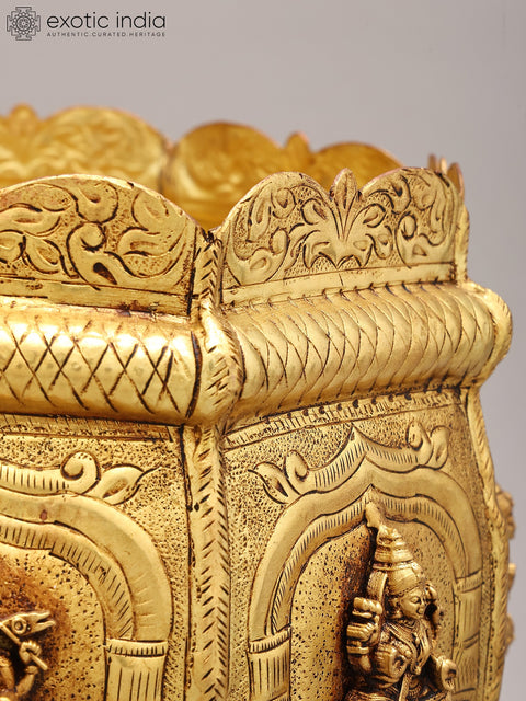 10" Ashtalakshmi Design Brass Planter | Home Decor