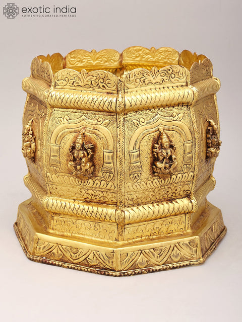 10" Ashtalakshmi Design Brass Planter | Home Decor