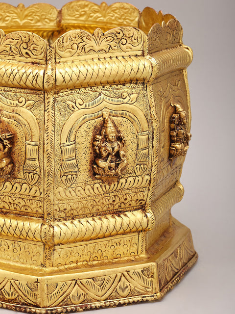 10" Ashtalakshmi Design Brass Planter | Home Decor