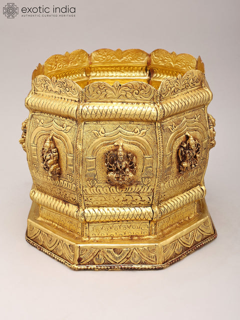 10" Ashtalakshmi Design Brass Planter | Home Decor