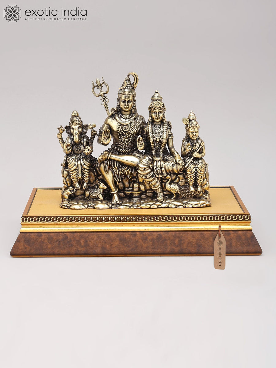 Superfine Brass Shiva Family Statue With Wood Base