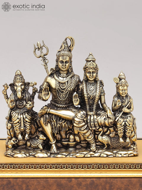 Superfine Shiva Family Statue With Wood Base