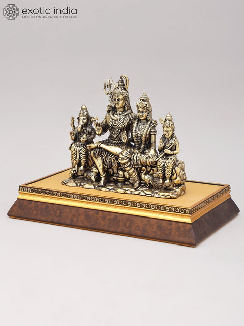 Superfine Shiva Family Statue With Wood Base