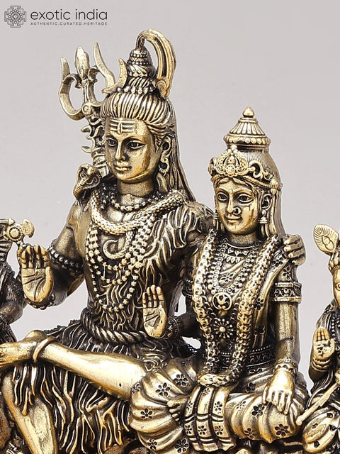 Superfine Shiva Family Statue With Wood Base