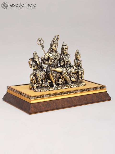 Superfine Shiva Family Statue With Wood Base