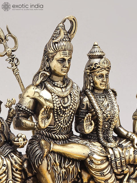 Superfine Shiva Family Statue With Wood Base