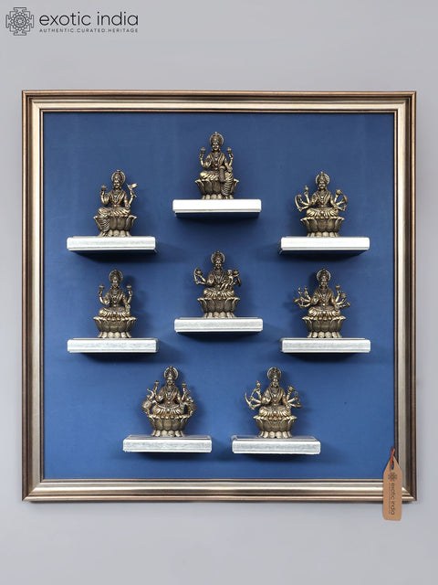 18" Superfine Ashtalakshmi Set in Brass with Designer Wood Frame | Wall Hanging