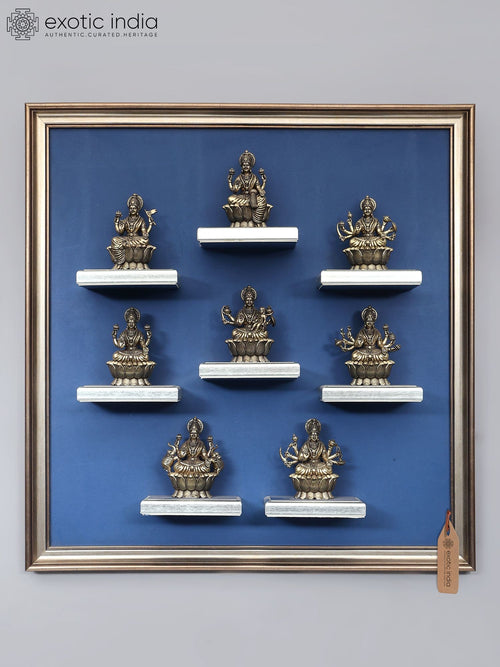 18" Ashtalakshmi Brass Wall Hanging with Designer Wood Frame