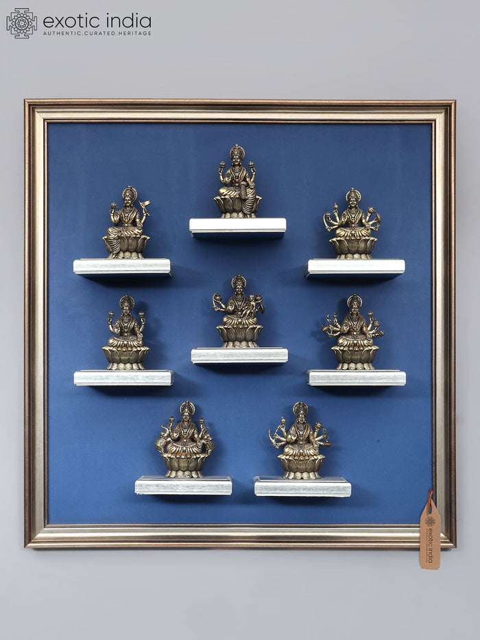 18" Ashtalakshmi Brass Wall Hanging with Designer Wood Frame