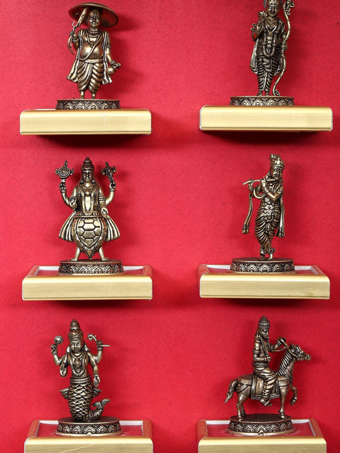20" Superfine Dashavatara Set in Brass with Designer Wood Frame | Wall Hanging