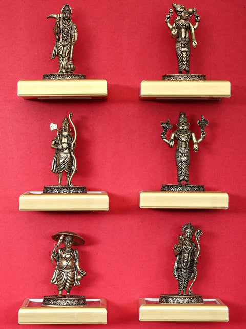 20" Superfine Dashavatara Set in Brass with Designer Wood Frame | Wall Hanging