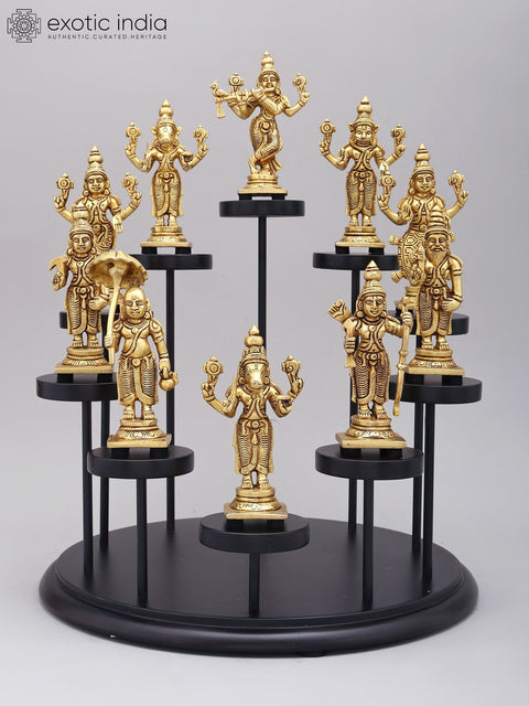 15" Dashavatara Set in Brass on Designer Wood Base