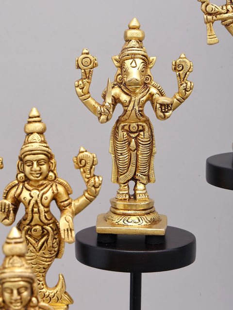 15" Dashavatara Set in Brass on Designer Wood Base
