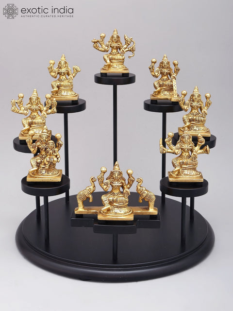 12" Ashtalakshmi Set in Brass with Designer Wood Base