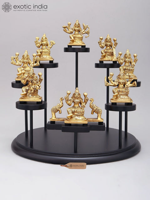 12" Ashtalakshmi Set in Brass with Designer Wood Base