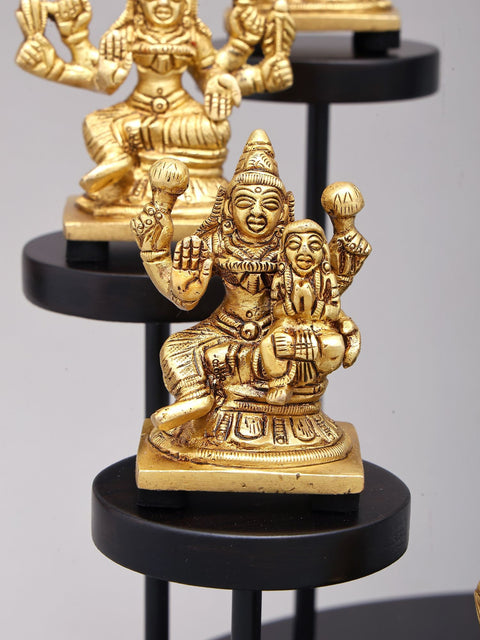 12" Ashtalakshmi Set in Brass with Designer Wood Base