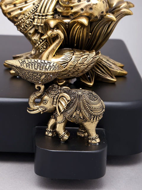 12" Superfine Lakshmi Ganesha Saraswati Brass Idols Seated on Wood Base