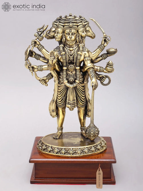 Handmade Brass Hanuman Statue with Wooden Base