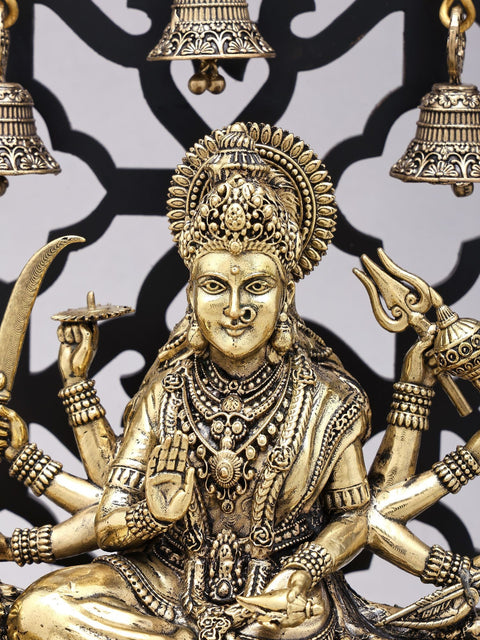 12" Superfine Goddess Durga (The Lion Goddess) | Brass Statue on Wood Base