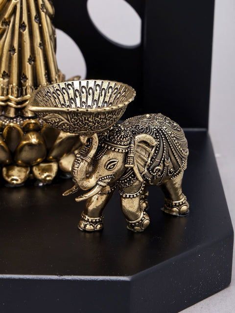 14" Superfine Standing Vishnu Lakshmi with Lamps and Bells | Brass Statue with Wood Base