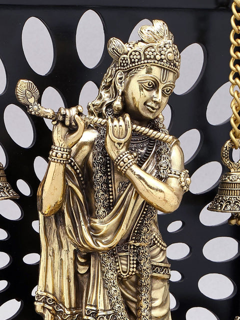 12" Brass Superfine Fluting Lord Krishna with Designer Wood Frame