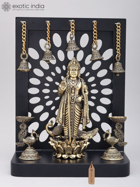 12" Superfine Standing Lord Murugan (Karttikeya) with Designer Wood Frame