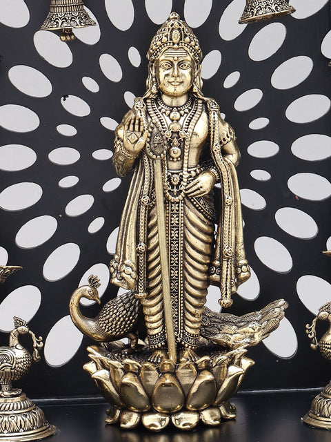 12" Superfine Standing Lord Murugan (Karttikeya) with Designer Wood Frame