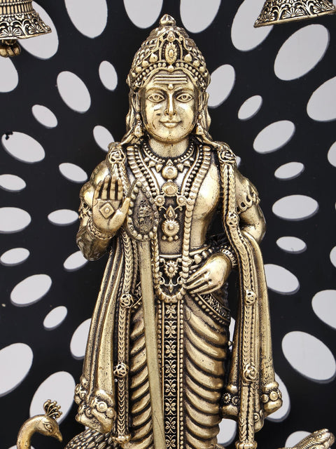 12" Superfine Standing Lord Murugan (Karttikeya) with Designer Wood Frame