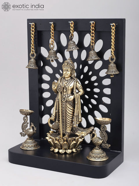 12" Superfine Standing Lord Murugan (Karttikeya) with Designer Wood Frame