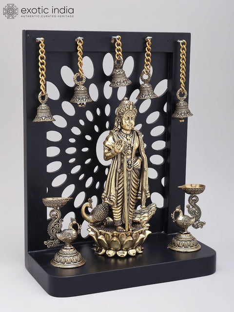 12" Superfine Standing Lord Murugan (Karttikeya) with Designer Wood Frame