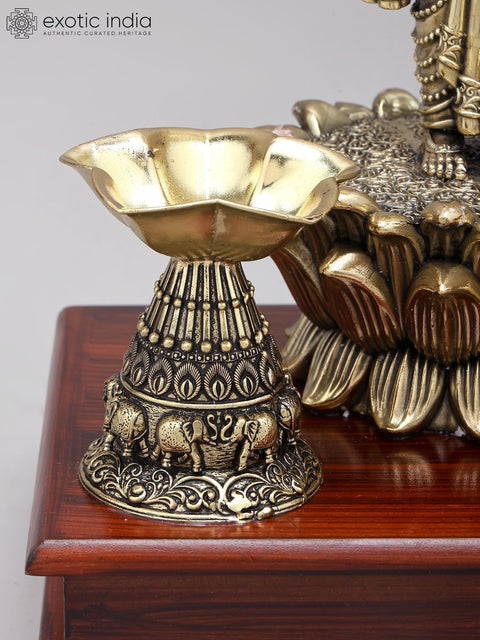 13" Superfine Standing Lord Vishnu with Sheshnag Canopy | Brass Statue on Wood Base