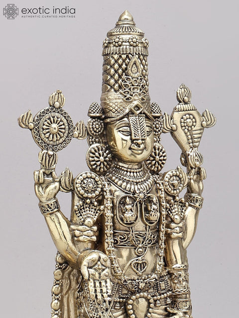 14" Superfine Tirupati Balaji (Venkateshvara) with Lamps | Brass Idol on Wood Base