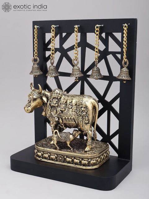 12" Superfine Vastu Cow and Calf with All Gods | Brass Statue with Designer Wood Frame