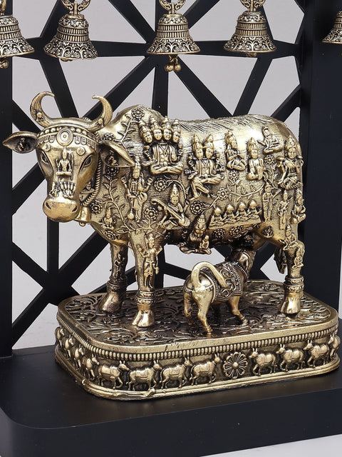 12" Superfine Vastu Cow and Calf with All Gods | Brass Statue with Designer Wood Frame