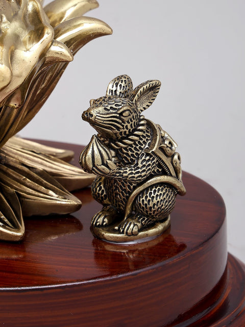 12" Superfine Four Armed Blessing Lord Ganesha | Brass Statue on Wood Base